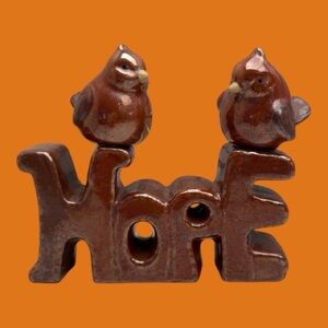 Vintage Pier 1 Glazed Ceramic Birds Figurine Hope